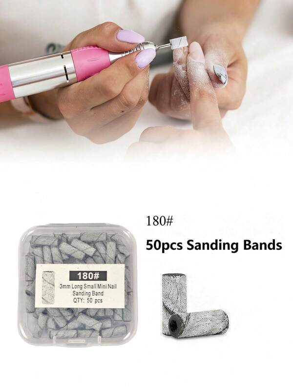 50pcs Nail File Sanding Bands, Upgraded Mini Nail Drill Bits, Suitable For 3mm Drill Bits, 240/180 Grit, For Removing And Shaping Acrylic Nails & Gel Nails, Professional Nail Salon Use, Fine Nail Drill Bits For Removing, Shaping And Polishing Acrylic Nails & Gel Nails