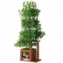 190cm Tall Tree-Shaped Cat Tree With 4 Platforms And A Cat Cave - Made With Pet- Materials, Removable Leaves And Water And Scratch Resistant MDF - Ideal For Cats Who Love To Hide And Climb - 摩卡棕 - 查看 4