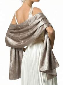 1pc Women's Classic Solid Color Satin Scarf, Bohemian Style Casual Autumn Shawl Sunscreen Headscarf, Suitable For Daily Use - Champagne - View 2