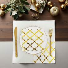 20/40 unidades Servilletas de papel desechables con patrones geométricos de argyle dorados, 2 servilletas decorativas para la fiesta de Eid Mubarak, adecuadas para decoraciones de boda, aniversario, cumpleaños, Ramadán, carnaval, Pascua y fiestas festivas - Dorado - Ver 2