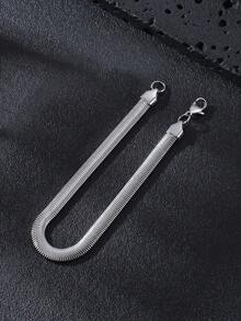 1pc Minimalist Silver Tone Stainless Steel Wavy Bracelet, Polished Herringbone Finish, Suitable For Daily & Casual Outfits - Silver - View 3