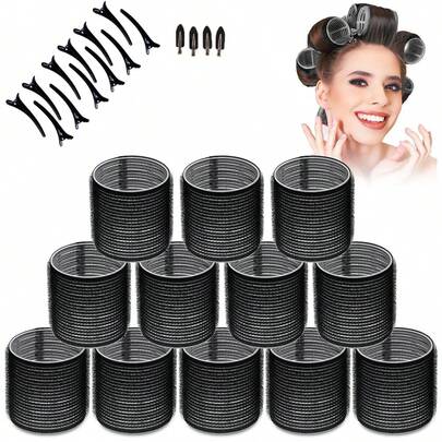 28pcs Large Size Curling Rods Set, With Clips, Self-Adhesive Curlers Suitable For Long/Medium/Short Hair And Bangs, DIY Curling Tools (Includes 12 Large Curling Rods + 16 Clips)