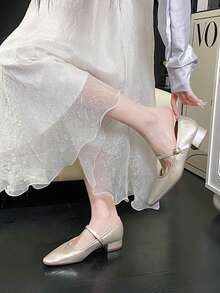 2026新款法式尖头玛丽珍鞋，女士低方跟单带低鞋面鞋，百搭通勤鞋 - 香檳色 - 查看 4