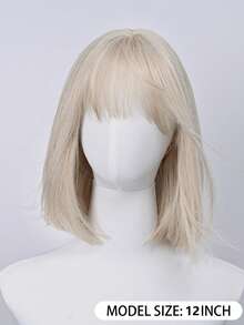 12 Inch Golden Bobo Wig For Women - With Bangs, Realistic Hairline, High-Quality Synthetic Hair | Everyday/Party Styling - Gold - View 6