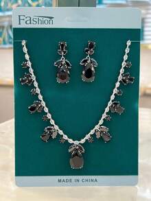 3pcs Zirconia Luxury Necklace, Earrings & Pink Tulip Jewelry Set, Fashionable Blooming Outfit Accessory - Multicolor - View 11