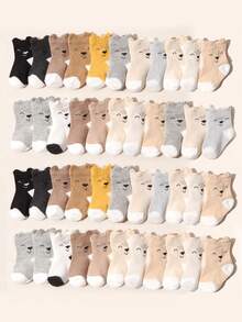8双装可爱动物图案婴儿中筒袜 - 柔软舒适，小熊和小猫印花婴儿踝袜，透气幼儿日常穿着，礼品 - 彩色 - 查看 5