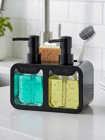 Dispensador de jabón de cocina con soporte para esponja y soporte para cepillo, organizador de cocina, bomba de jabón para encimera, dispensador de jabón para platos, dispensador de jabón de baño, adecuado para fregadero de cocina, tocador, baño, regalo ideal para fiestas