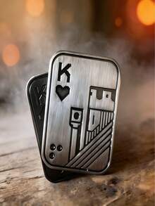 1个全金属创意，合金EDC按压式硬币，AK扑克牌造型推拉式陀螺，成人减压指尖玩具 - 銀色 - 查看 2