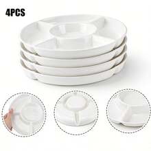 1/2/4件装可重复使用五格零食托盘，白色塑料分隔盘，不易碎圆形水果坚果拼盘，大容量，5个独立隔间，适合派对、日常使用、客厅茶几等场合。 - 彩色 - 查看 8