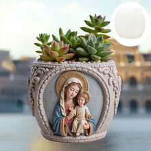 1pc Virgin Mary Hold Jesus Relief Succulent Plant Flowerpot Silicone Mold Goddess Mary Jesus Relief Resin Plaster Flowerpot Mold Elegant Goddess Relief Cement Concrete Flowerpot Mold Virgin Mary Relief Crafts Mold - A - View 4