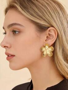 女士金色花朵耳环，时尚耳环，厚实花朵，简约花卉饰品 - 彩色 - 查看 3
