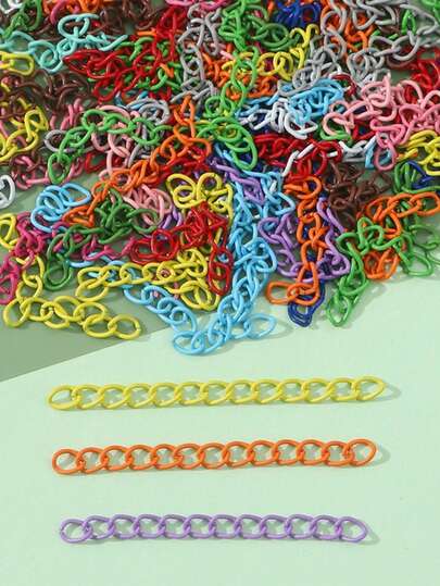 50条随机5*0.4厘米彩色珐琅延长链，DIY首饰链，钥匙扣，包包挂饰配件，可调节链条，适用于手工手链、项链、首饰制作