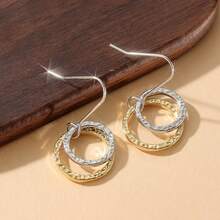 Handmade Hammered Earrings In Bohemian Style, Bi-Color Silver And Gold Design Earrings, Elegant Daily Accessories For Women - Two-color - View 8