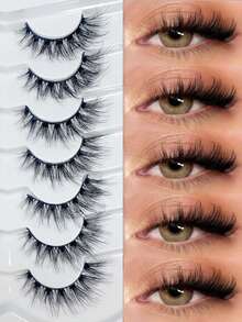 7 pares de pestañas postizas 5D esponjosas, efecto natural DD rizado, natural, realista, desordenado, de fibra larga para ojos de gato, pestañas de mink falsas, pestañas esponjosas de dibujos animados, herramientas de maquillaje - Ver 1
