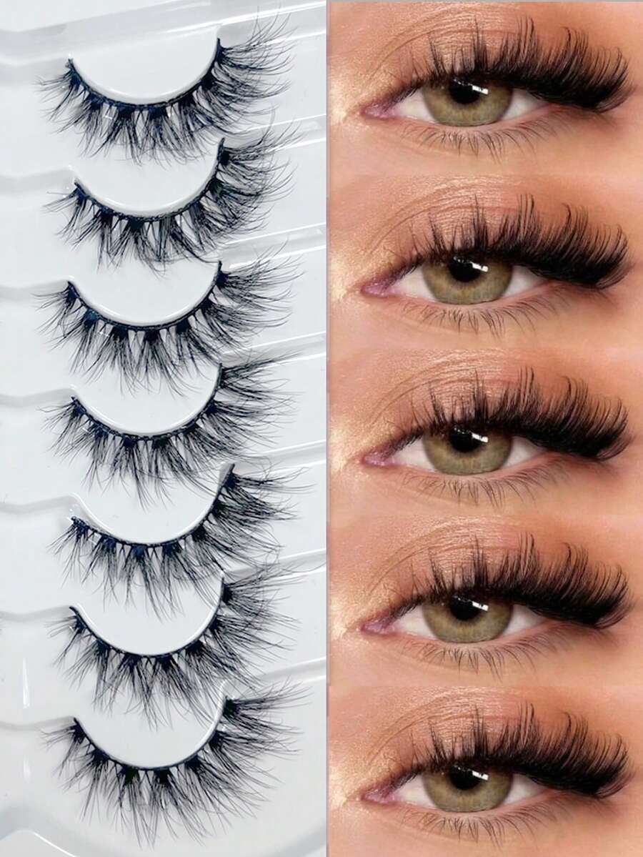 7 pares de pestañas postizas 5D esponjosas, efecto natural DD rizado, natural, realista, desordenado, de fibra larga para ojos de gato, pestañas de mink falsas, pestañas esponjosas de dibujos animados, herramientas de maquillaje - Ver 1