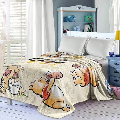 Disney 1pc Cartoon Printed Flannel Blanket - Soft & Comfortable, Suitable For Outdoor, Travel, Camping, Sofa, Bedding - Modern Cute Cartoon Simple Print, All Season Cozy Bedding Accessory, Versatile