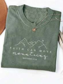 Summer Tops2026INAWLY Faith Can Move Mountains Short Sleeve T-Shirt,  ® , Christian Gift, Faith T-Shirt, Jesus T-Shirt, Bible Verse T-Shirt, Minimalist Christian T-Shirtsummer Clothes - 薄荷綠 - 查看 5
