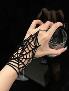黑色哥特式手链，饰以蜘蛛网图案、复古黑粉花朵设计、天鹅绒材质，朋克风，吸血鬼、蜘蛛、洛丽塔、角色扮演、派对、女士手链，精致哥特朋克风布艺手链，饰以华丽的蜘蛛网图案和花朵细节，营造迷人复古外观。 - 彩色 - 查看 10