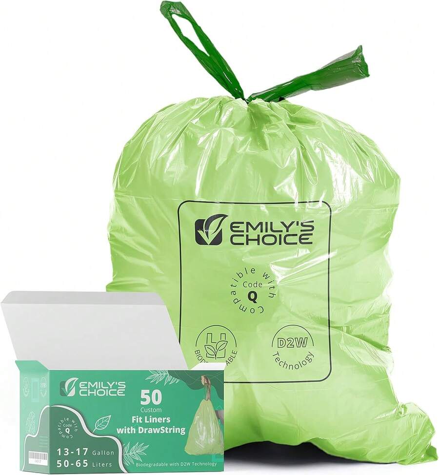 Emily's Choice Trash Bag Code Q (50 Count), Heavy Duty Tall Trash Bag Compatible With Simplehuman Code Q,13-17 Gallons, ATSM 6954, D2W, 1.2mil / 30 Micron Thickness - Q - Xem 1