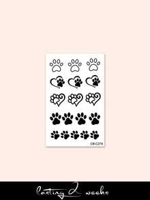 极简心形爪印草本汁半永久魔法纹身贴纸，细线临时纹身，7-14天防水不反光纹身贴纸，仿真纹身，1张 - 藍色 - 查看 4