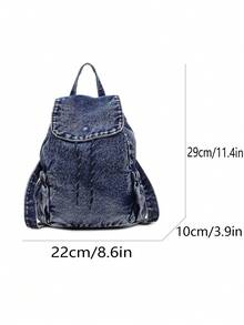 Backpack Set | Retro Blue*Navy Blue*Charcoal Black, Presenting A Complete Travel Aesthetic With Drawstring Design, Unlocking Absolute Visual Sovereignty In Daily Wear - Multicolor - View 9