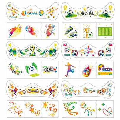 12pcs Football Themed Temporary Tattoo Stickers, Sports Style Facial And Body Stickers, Fan Tattoo Stickers On Match Days, Birthday Party Gifts.