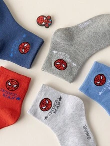 Marvel 5双装儿童袜子，超级英雄蜘蛛侠袜子，男童中筒袜，韩版卡通，春夏款，女童袜子，儿童 - 彩色 - 查看 11