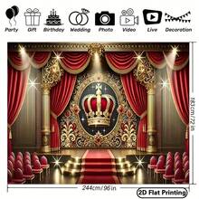 2D Flat  1 Piece Royal Stage Party Backdrop  Elegant Gold And Red Design With A Crown, Suitable Birthdays, Graduations, Father's Day, Mother's Day, Weddings  Polyester Photography Backdrop, Indoor/Outdoor Wall Tapestry - 多色 - 查看 11