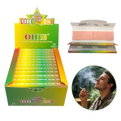 24 Packs/768 Sheets - OHIS Green 44*108mm Extra Long Rolling Papers, Each Pack Contains 32 Papers + 32 Filter Tips. Classic Ultra-Thin Material, Burn Evenly And Smoothly. Green Unbleached Design, Healthier And More Reassuring, A Practical Choice For Hand-Rolled Enthusiasts. Compact And Portable, Suitable For Daily Use And Outdoor Travel, Also Can Be An Ideal Gift For Birthday Parties, Gatherings, Mother's Day, Father's Day, Valentine's Day, Christmas And Holiday Gifts.
