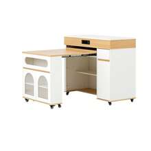Kitchen Island On Wheels, Extendable Dining Table With Power Strips And Fluted Glass Top, One-Drawer Sideboard, Which Can Be Used As A Kitchen Island Or Sideboard For The Kitchen And Dining Room (White + Natural) - White + Natural Color + Medium Density Fiberboard - View 7