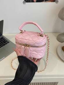菱形链条斜挎包，时尚百搭手提包，双拉链单肩包 - 粉色 - 查看 10