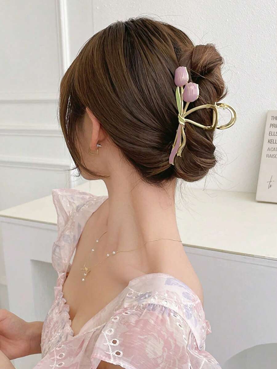 3/1 chiếc Kẹp tóc kim loại hình hoa tulip màu hồng, kẹp tóc cao cấp dành cho nữ, phù hợp với tóc dày, phụ kiện tóc dùng hàng ngày, kẹp tóc mùa hè đi biển, kẹp tóc du lịch.
