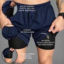 Kit Of 3 Short 2-In-1 Dry Fit Lined Men's Gym Shorts For Running And Training With Elastane - Black/Lead/Navy Blue - View 3