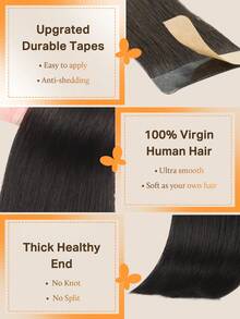 DOORES 10片装直发胶带式接发，100%真人发丝，沙龙级丝滑无痕隐形接发，自然黑，25克，10-26英寸，隐形贴肤PU胶带接发，适合头发稀疏的女性增加发量、长度和自然高光效果 - 易于佩戴，是毕业、周年纪念和节日发型的完美之选。 - S1B - 查看 3