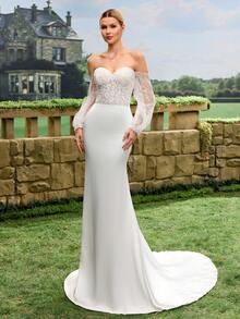 Đầm dạ hội trang trọng tay cánh hoa, đầm cưới đuôi cá, đầm cô dâu - trắng - Xem 11