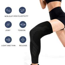 2 piezas Mangas de compresión de pierna completa de cobre para hombres y mujeres Soporte de rodilla largo para baloncesto, correr, entrenamiento, ciclismo, deporte - Negro - Ver 6