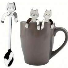 1pc Stainless Steel Cartoon Cat & Dog Spoon, Dessert Spoon, Hanging Cup Coffee Spoon, Stirring Mug Cat Spoon - View 6