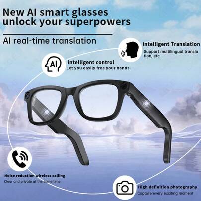 LIGE Smart Glasses 300mAh Battery AI Voice Assistant / Photo Capture / Video Recording / Audio Recording / Music Control / Calls / Notification Alarms / Status Indicator Lights / AI Translation / Smart Object Recognition / Touch Controls / Music Playback (Music Control, Local Music) Multi-Functional Fashion Smart Glasses