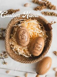Customizable Personalized Wooden Easter Egg Rattle With Music, Customized Easter Egg Cup, Engraved Easter Egg Rattle, Easter Gift, Ideal For Baby's First Easter - Multicolor - View 2