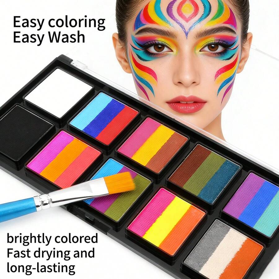 opeth 10-Compartment 26-Color Water-Soluble Body Paint Set, Includes 1 Brush. Quick-Drying, High Saturation, Easy To Clean With Water. Suitable For Festivals, Parties, Halloween And Other Makeup/Painting Events - Multicolor - View 1