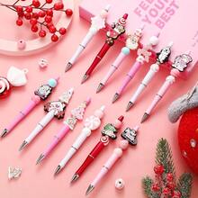 Set Beadable Pens Assorted Bead Pens Wood Crystal Round Spacer Set Black Ink DIY Ballpoint For Women Men Gift Office Supplies(Multicolor,Pink Christmas) - PinkChristmasPinkChristmasPinkChristmas - View 3