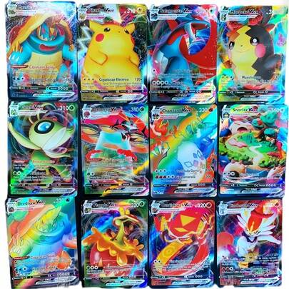 300张宝可梦卡牌（V系列、Vmax、GX稀有卡），动漫游戏卡牌，动漫爱好者礼物，成人节日礼物，派对用品，节日装饰！热门收藏品，全息闪卡，包含300多张稀有卡牌！