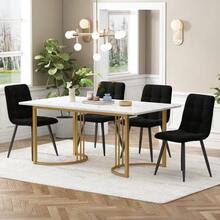 Dining Set (5 Pieces), Table And 4 Chairs, Modern Kitchen Set, 140*80cm Kitchen Table With Gold Metal Legs, White MDF Top, Black Velvet Dining Chairs - Black - View 9