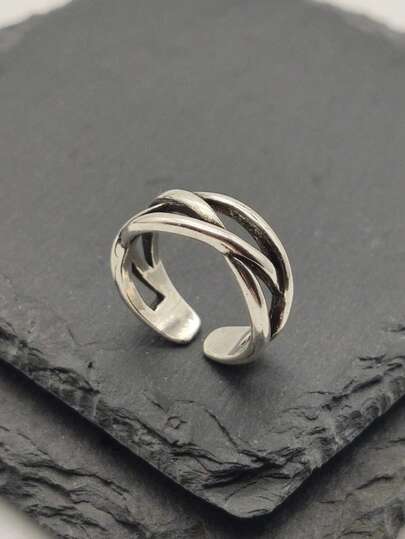 复古时尚可调节银色粗戒，女士款，适合拇指和所有手指，派对饰品礼物