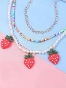 Colorful Beaded Handmade Strawberry Pendant Necklace, Multi-Layer Fashion Accessory, Gift For Teenage Girls - one-size - View 6