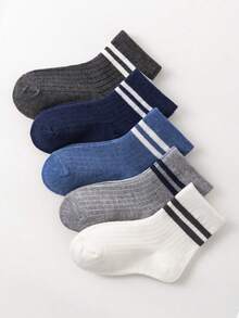 5/10 paires de chaussettes pour enfants, design côtelé rayé classique, respirantes, douces et confortables, chaussettes de sport mi-mollet décontracté, convenant pour le port quotidien, les cadeaux, la rentrée scolaire, le campus, les sports, couleurs et styles aléatoires - Multicolore - Voir 3