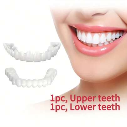 1 Conjunto (Dentes Superior e Inferior) Ajuste Confortável, Fácil de Limpar e Desmontar, Aparelho Ortodôntico Temporário Portátil