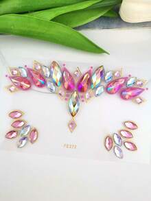 1张脸部水钻贴纸 - 粉色珠光闪亮钻石，金色粉末镶边，3D闪亮脸部和眼部妆容装饰贴纸，创意水钻配饰，适用于舞台/派对/音乐节妆容，高性价比脸部彩妆高光贴片 - 彩色 - 查看 6