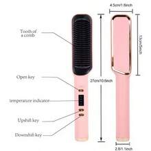 LUYAO Hair Straightener Brush, Fast Speed Hair Straightener Styling Comb, Hot Comb Electric, 5 Temp Settings Hair Styling Tools Fast Heated Hair Brush Suitable For Home And Salon - Pink - View 6