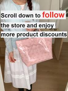 Túi nhựa trong suốt dung tích lớn, thời trang, chống thấm nước PVC, túi xách kiểu Hàn Quốc unisex, túi tote phong cách vintage INS, túi xếp ly kiểu Nhật, phù hợp cho học sinh/sinh viên, túi tập gym/yoga/du lịch hoặc túi cho mẹ, túi tote giấy nhiều lớp cao cấp in chữ nổi, có vân nhăn, phong cách tối giản. - Hồng - Xem 2